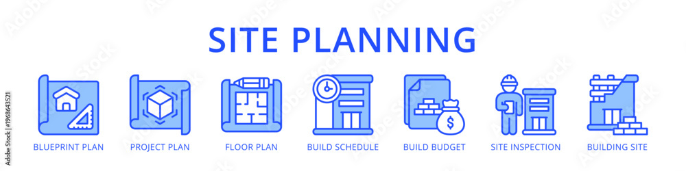 Obraz premium Site Planning Complete Construction Project Setup from Blueprint and Floor Plan to Budget Schedule and Site Inspection