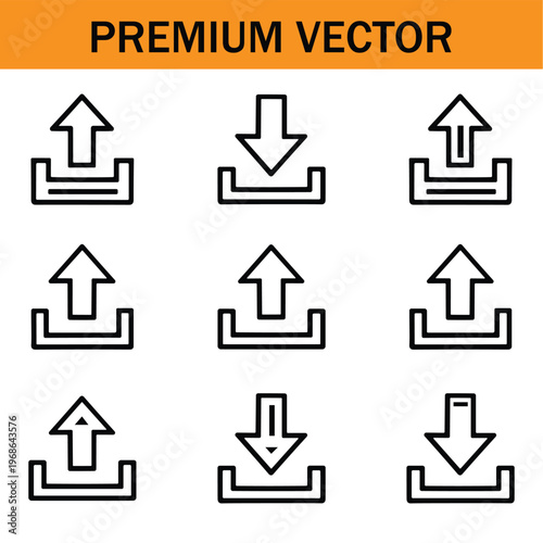 Set of upload and download icons, vector illustration of data transfer symbols