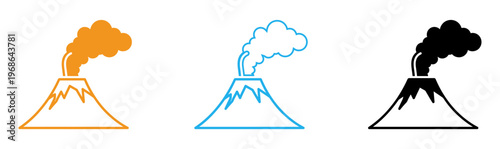 Volcano Eruption Icon Set Minimal Line Style Natural Disaster Symbol Collection