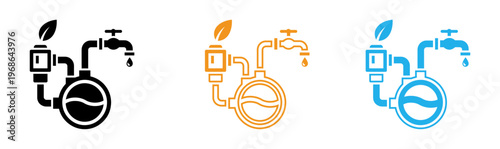 Prohibition signs on water taps in black, Orange and blue icons vector set