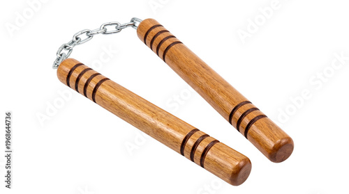 Wooden Nunchucks Martial Arts Weapon Close Up on Transparent Background isolated on transparent background
