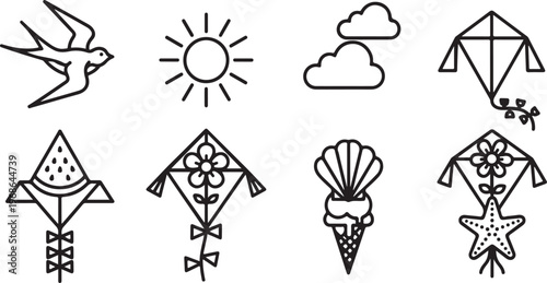 Bilde på lerret A collection of eight distinct floral and geometric designs in monochrome Vector