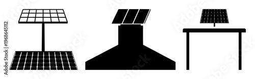 Solar panel roof set with solid black icon on white background featuring energy, renewable, sustainability with electrical and green design