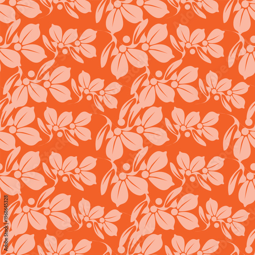 Seamless beautiful watercolor flower with leaves pattern on Grey background pattern