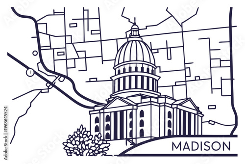 Vector road map of the city of  Madison Alabama in the United States of America on a white background. vector
