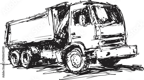 Heavy dump truck illustration construction vehicle with large rear container for transporting materials