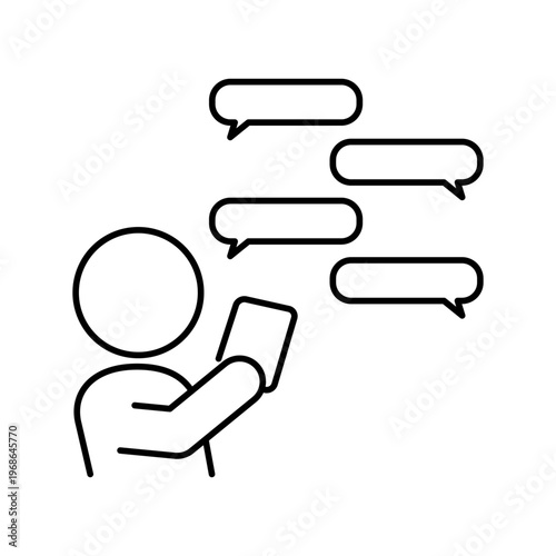スマホでチャットをしている人の線画アイコン