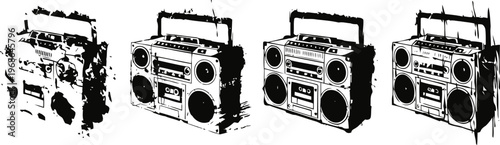 vintage portable radio cassette recorder with speakers, nostalgic music retro technology