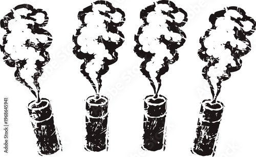 Vintage cigarette with smoke plume set hand drawn smoking tobacco with curling smoke classic grunge ink sketch illustration