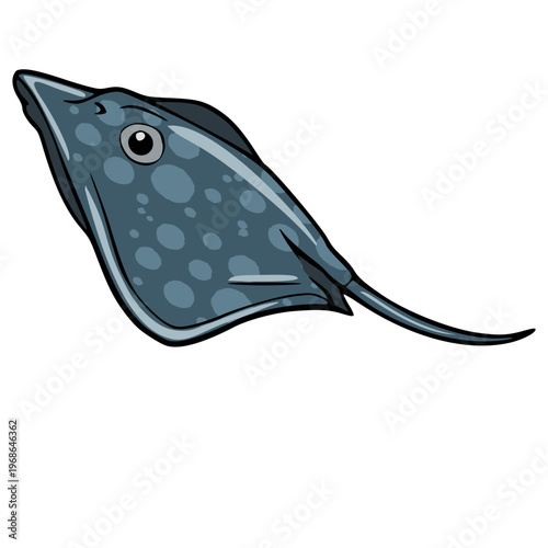 Cute vector illustration of a spotted stingray swimming, isolated on white background, underwater creature