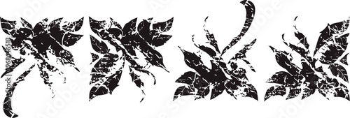 black floral design elements ornamental vintage leaves and flowers illustrations set