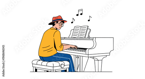 Illustration of a stylish man playing the grand piano