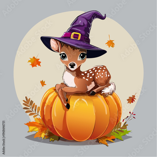 Rehkitz mit Hexenhut auf Kürbis – Waldtier Highlight