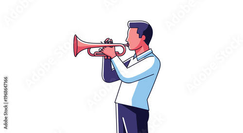 Illustration of a man playing a trumpet in a flat design style