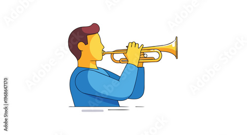 Illustration of a Young Man Playing the Trumpet