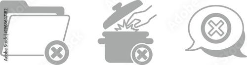 Vector icons of delete file, delete pot and delete chat