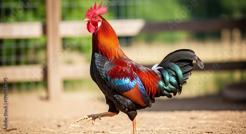Colorful Rooster Standing Proudly on a Sunny Day.