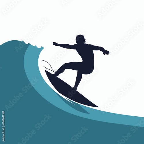 Silhouette Surfer Riding Blue Wave