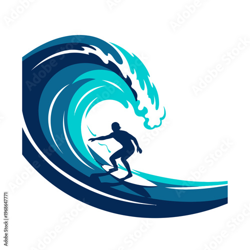 Surfer Riding Giant Crashing Wave, Ocean Surf Silhouette