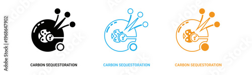 Carbon sequestration icons, eco friendly symbols, green energy logos, climate change graphics