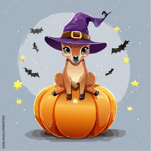 Rehkitz mit Hexenhut auf Kürbis – Waldtier Highlight