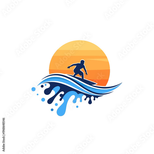 Surfer Silhouette Riding Wave at Sunset