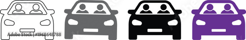 Vector car with passengers ride sharing flat icon with carpooling vect