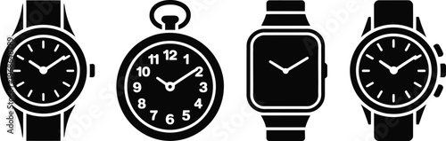 Timekeeping devices wristwatch pocket watch smartwatch classic modern analog digital styles, luxury watch design, high quality professional detailed realistic illustration.