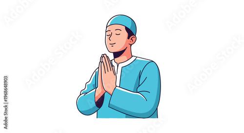 Muslim Man Praying with Hands Together in Peaceful Meditation
