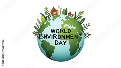 World Environment Day, eco friendly globe, green earth icon, environmental awareness symbol, vector illustration