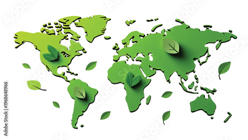 Eco friendly world map, green globe illustration, environmental conservation, sustainable earth