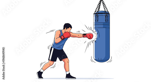 Illustration of a boxer training with a heavy punching bag