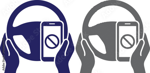 Vector no phone while driving icon. distracted driving forbidden