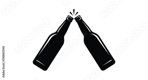 Two dark bottles clink together in a celebratory toast presented as a striking black silhouette high quality professional detailed modern elegant