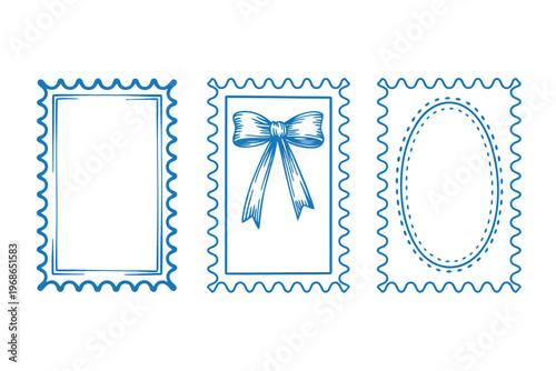 Blue watercolor brush strokes in three framed boxes on white background