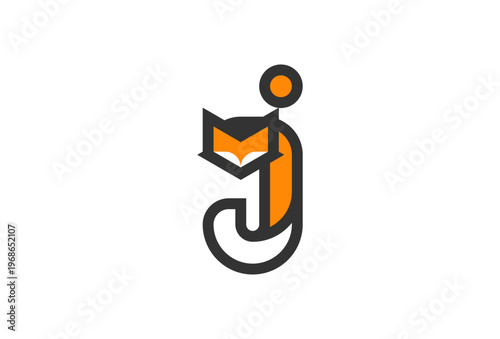Letter J Fox Logo, Fox with Letter J combination, Fox Logo Design, vector illustration