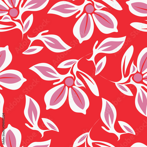 Seamless beautiful watercolor flower with leaves pattern on Grey background pattern