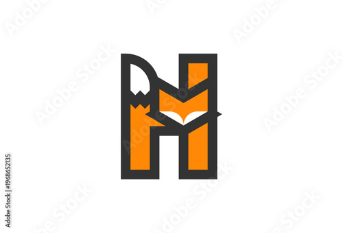 Letter H Fox Logo, Fox with Letter H combination, Fox Logo Design, vector illustration