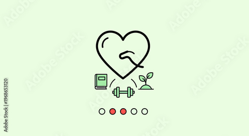Heart Symbol with Lifestyle Icons: Health, Growth, Knowledge