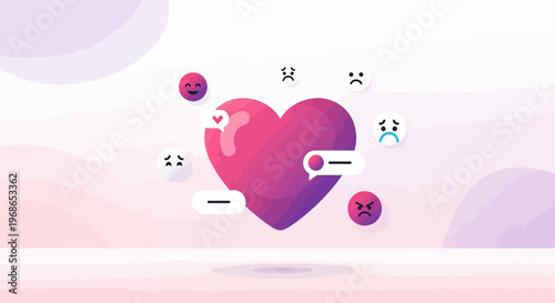 Heart with Emojis and Chat Bubbles, Love Communication Concept