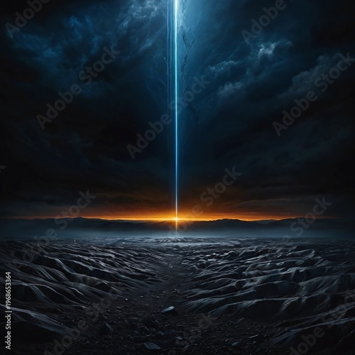 Cinematic soundtrack album cover with epic scale, dramatic light and shadow, deep blues and ambers, and a mysterious, powerful storytelling mood.