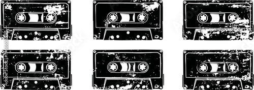 Vintage cassette tapes set old audio magnetic tape player media retro music sound technology collection