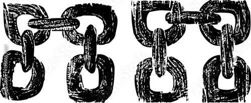 grungy black chains with textured distressed look in rectangular link patterns