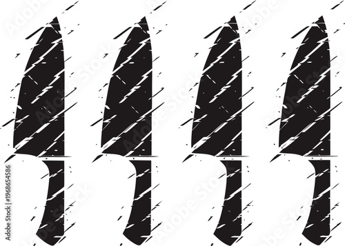 set of four chef knives silhouettes with different blade shapes and handles