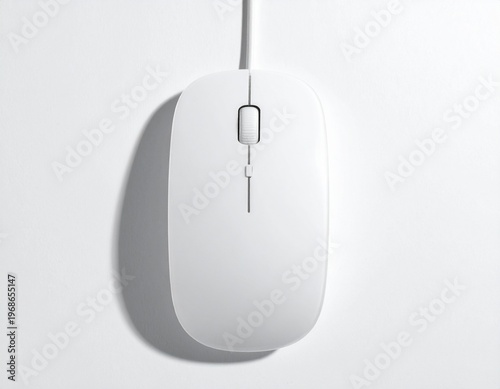 A simple white computer mouse, a common peripheral device for navigating a digital interface on a white background