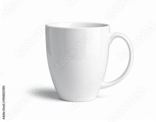 Pristine white ceramic mug for coffee, tea, or hot beverages. Clean, blank canvas for branding mockups or daily use, isolated on a bright background
