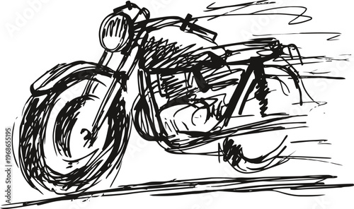 sketch of a motorcycle speeding on road hand drawn vintage motorbike in motion with dynamic lines and blurred wheels