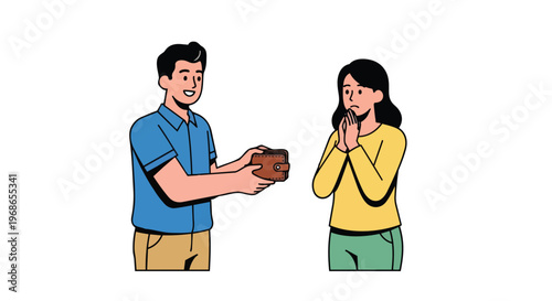 Man returning a lost wallet to a surprised woman