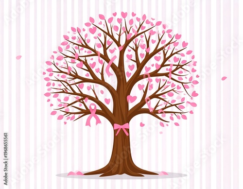 Pink ribbon tree on light background