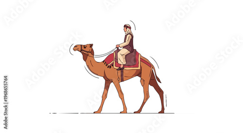 Bedouin Man Riding Camel in Desert Illustration